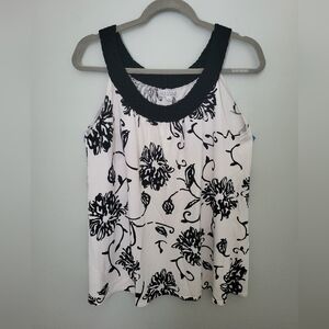 Joseph A‎ Floral Off White Black Braided Neckline Sleevelese Tank Top Stretch XL